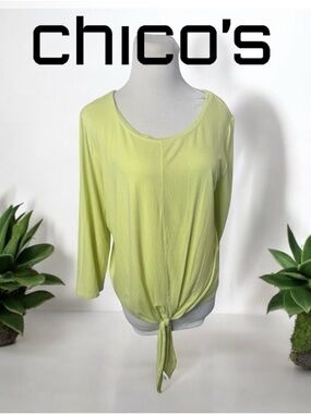Chico's Lime Green T-Shirt Top 
Tie Front